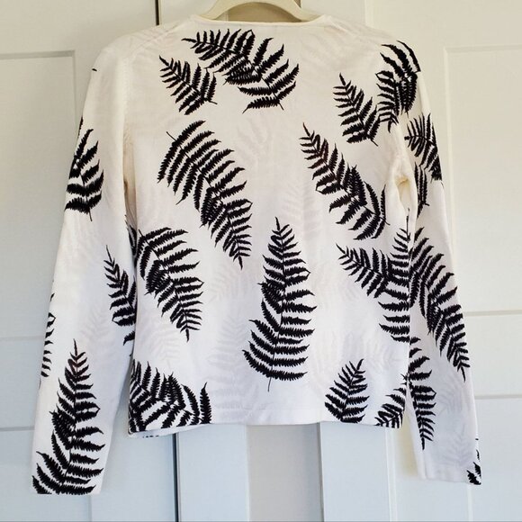 Kate Hill White Cardigan with Black Fern Leaves Imprints. Size S - Picture 3 of 13